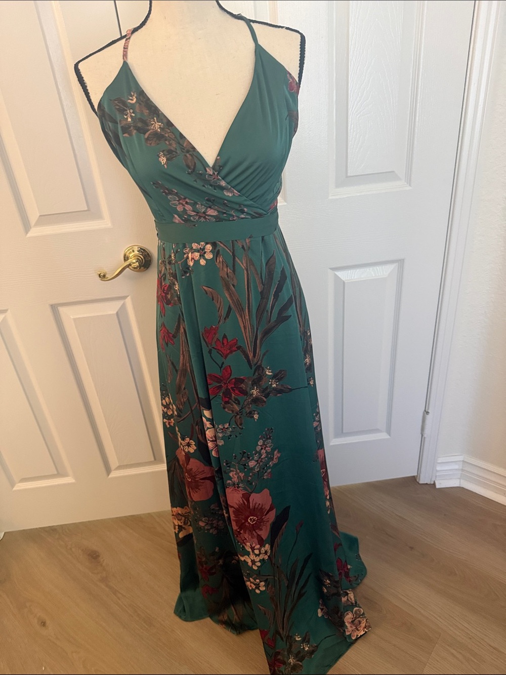Floral Green Wrap Maxi Dress - Teal Floral Evening Dress